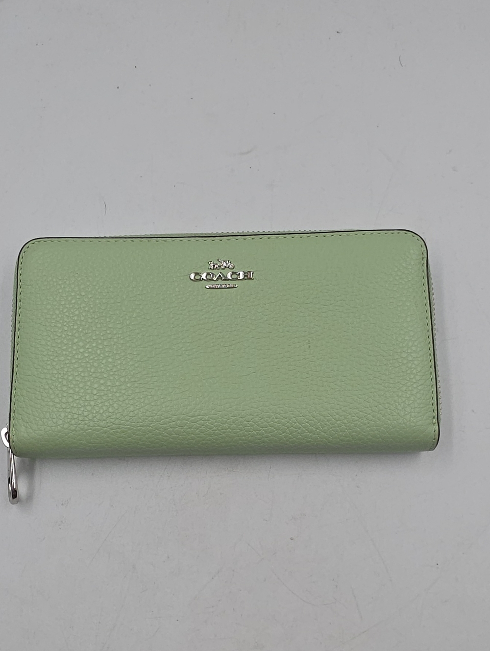 Coach Light Green Pebbled Leather Zip Wallet